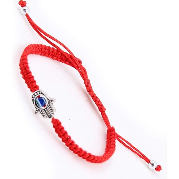 Unisex Adjustable Hamsa & Evil Eye Red String Bracelet - Handmade Charm Duo - Picture 8 of 9